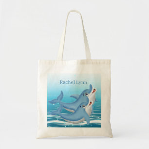 Söt strand delphin älskare add namn Tote Bag Tygkasse