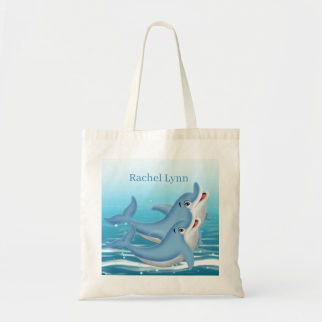 Söt strand delphin älskare add namn Tote Bag Tygkasse (Framsidan)