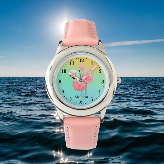 Söt strand rosa flamingo add namn armbandsur (Skapare uppladdad)