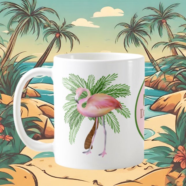 Söt strand rosa flamingo add namn kaffemugg (Skapare uppladdad)