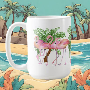 Söt strand rosa flamingo add namn kaffemugg