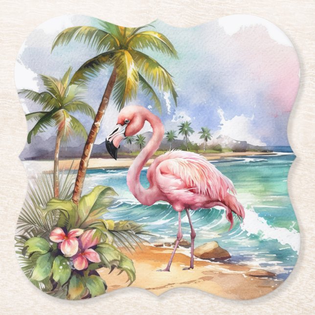 Söt strand rosa flamingo fest  underlägg papper (Framsida)