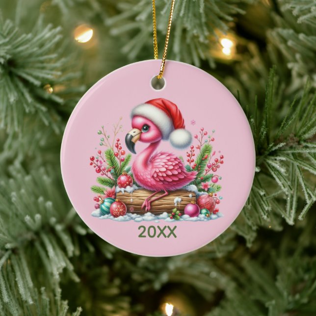 Söt strand rosa flamingo julgransprydnad keramik (Träd)