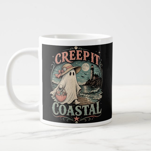 Söt Strand Spök Skum Kust Halloween Jumbo Mugg (Vänster)