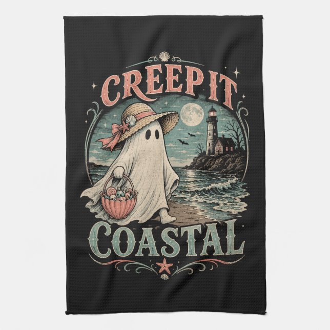 Söt Strand Spök Skum Kust Halloween Kökshandduk (Vertikal)
