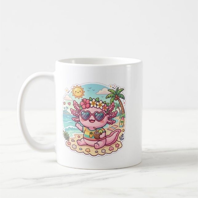 Söt strandaxolotl sommarlov kaffemugg (Vänster)