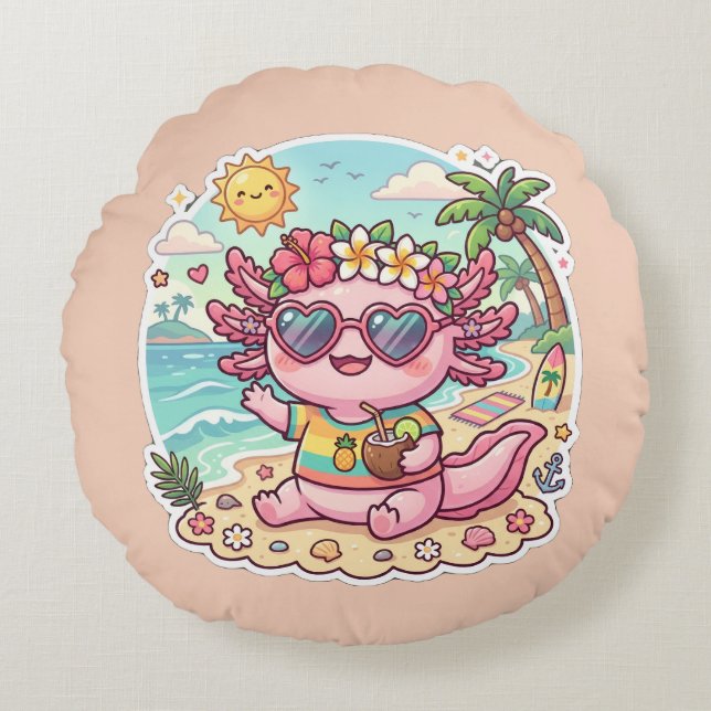 Söt strandaxolotl sommarlov runt kudde (Framsidan)