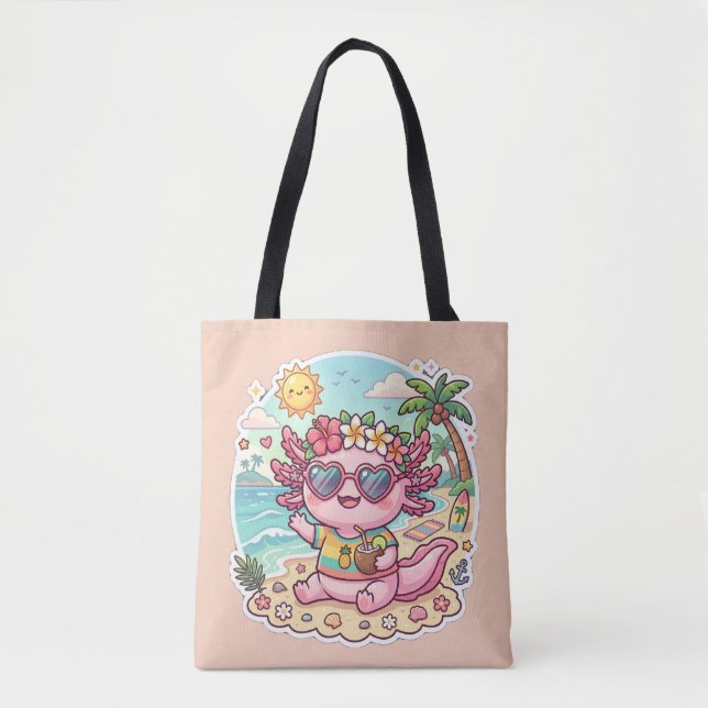 Söt strandaxolotlväska för sommarlov tygkasse (Framsida)