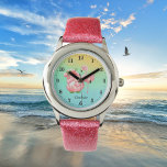 Söt strandgnom rosa flamingo lägg till namn-barn armbandsur<br><div class="desc">Söt strandgnom rosa flamingo lägg till namn-killar Se</div>