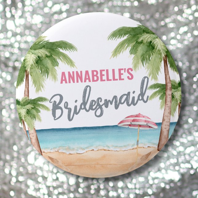 Söt strandmöhippa brudtärna knapp (Beach Bachelorette Party Bridesmaid button )