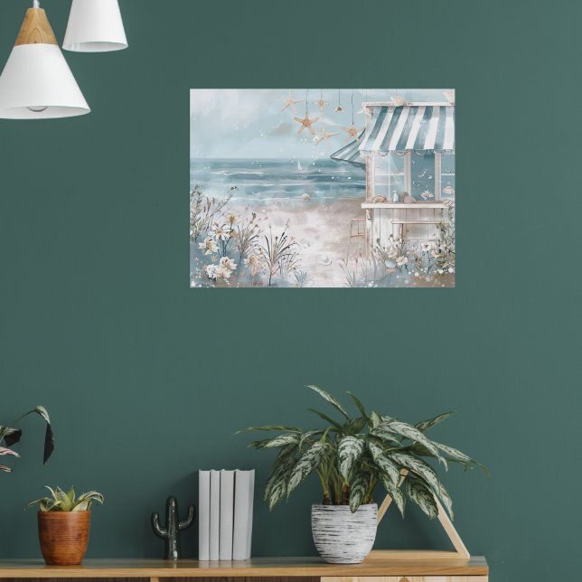 Söt strandscenery illustration av vattenfärg stil poster (Vardagsrum 1)