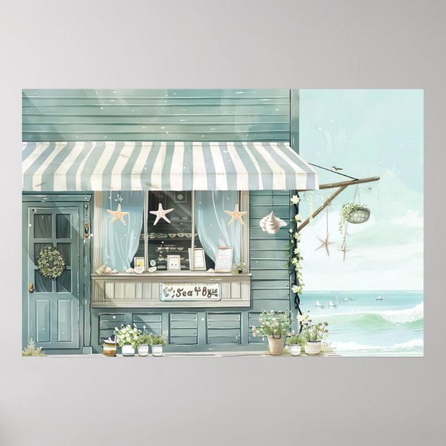 Söt strandscenery illustration av vattenfärg stil poster (Framsidan)
