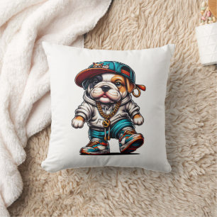 Söt streetwear-bulldoggsvalpetsnurra eller barnrum kudde