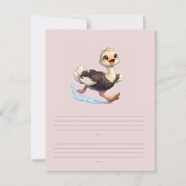 Söt Struts Glad Äventyr Illustration OSA Kort (Framsida)