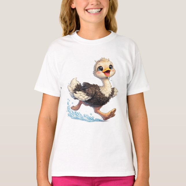 Söt Struts Glad Äventyr Illustration T Shirt (Framsida)
