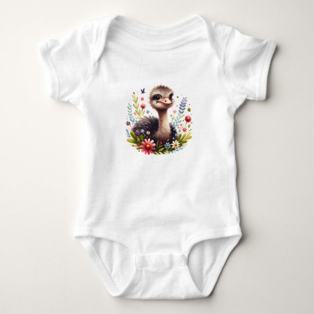 Söt strutsbaby med blommor t shirt (Framsida)