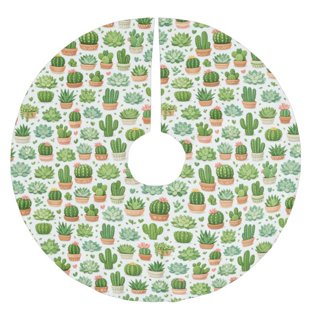 Söt suckulent växt sömlös mönster julgransmatta borstad polyester (Framsidan)