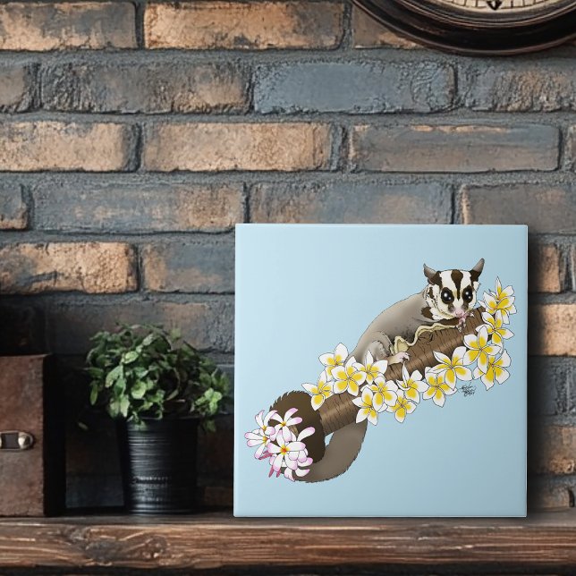 Söt Sugar Glider Tropiska Plumeria Blommor Blå Kakelplatta (Skapare uppladdad)