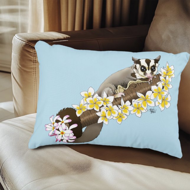 Söt Sugar Glider Tropiska Plumeria Blommor Blå Prydnadskudde (Skapare uppladdad)