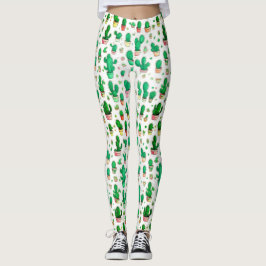 Söt Sukkulent Grön Kaktus Akvarellmönster Leggings