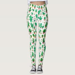 Söt Sukkulent Grön Kaktus Akvarellmönster Leggings