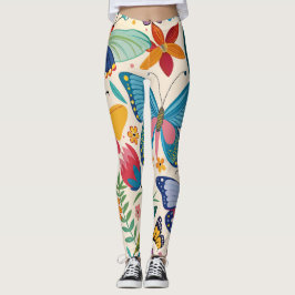 Söt Summer Butterflies and Flowers Mönster Leggings