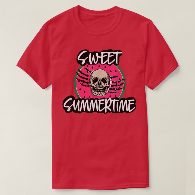 Söt Summertime Skeleton sommarvibes Watermelon  T Shirt (Design framsida)
