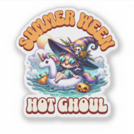 Söt Summerween-häxa Enhörning Pool Flyt Halloween Klistermärken