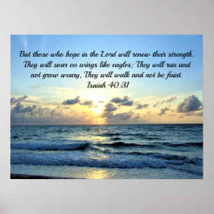 Söt Sunrise över Ocean Isaiah 40:31 Poster