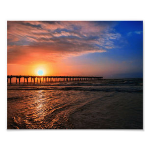 Söt Sunrise Peeking over Pensacola Beach Pier Fototryck