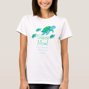 Söt "Super Mamma" Te Blå Havssköldpaddor Moders T Shirt