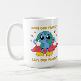 Söt superhjälte Jord Rädda Vår Planet Design Kaffemugg