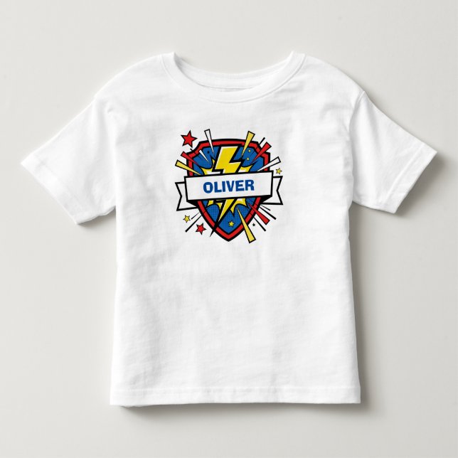 Söt superhjältesköld och blixt t shirt (Framsida)