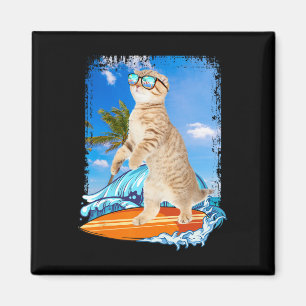 Söt Surfande Hawaiiansk Katt Älskare Surfar Strand Magnet
