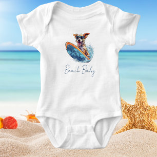 Söt Surfande Hund Rolig Baby Pojke T Shirt