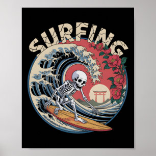 Söt Surfande Tsunami Skelett Dia De Los Muertos D Poster