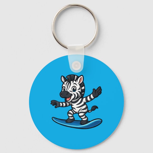 Söt surfande zebra rolig djur strand sommar vibbar nyckelring (Framsida)