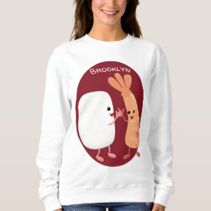 Söt sushi ris räka vänner tecknad serie t shirt