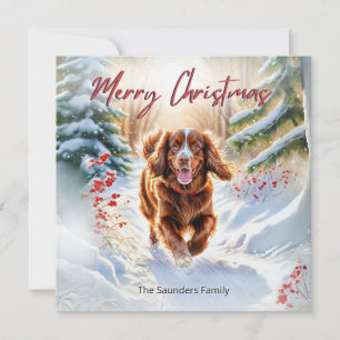 Söt Sussex Spaniel I Snö God Jul Julkort