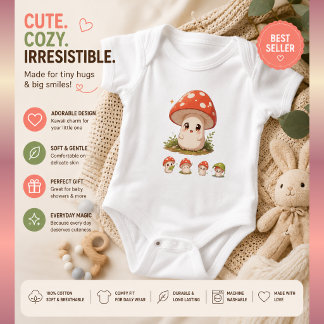Söt Svamp Baby Bodysuit – Kawaii Cottagecore I T Shirt