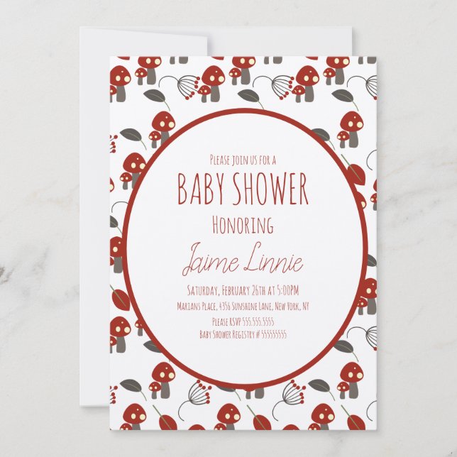 Söt Svamp  Baby Shower Trädgård Skog Inbjudningar (Framsida)