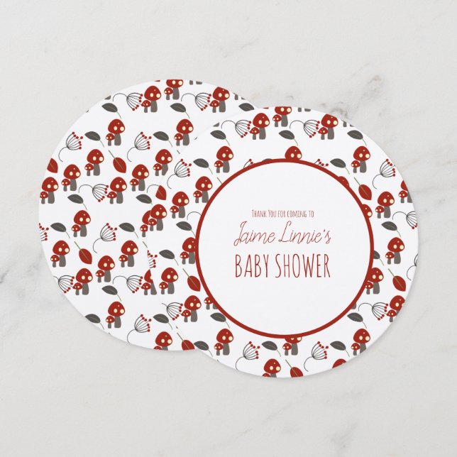 Söt Svamp  Baby Shower Trädgård Skog Tack Kort (Fram/baksida)
