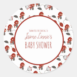 Söt Svamp Baby Shower Trädgård Skog Tack Runt Klistermärke