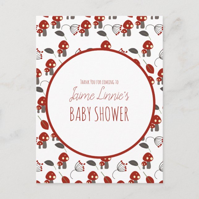 Söt Svamp  Baby Shower Trädgård Skog Tack Vykort (Framsida)