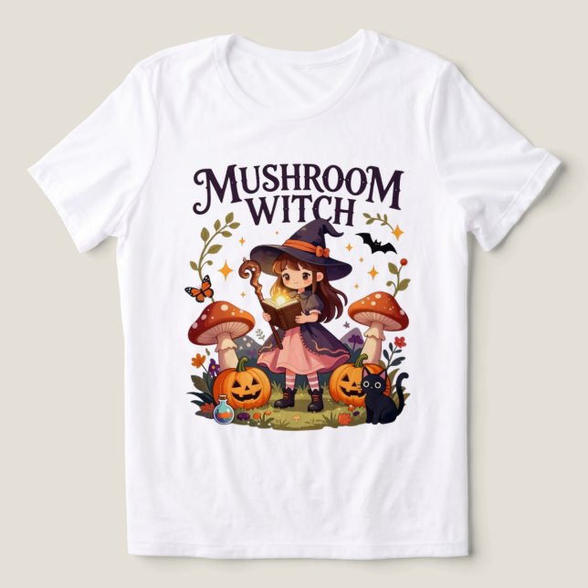 Söt Svamp Häxa Halloween  T Shirt (Design Framsida)