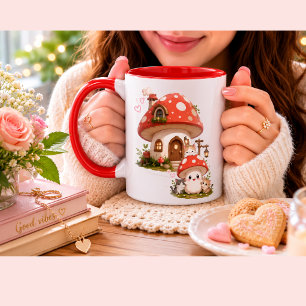 Söt Svamp Hus Kaffe Mugg Whimsical Skogs
