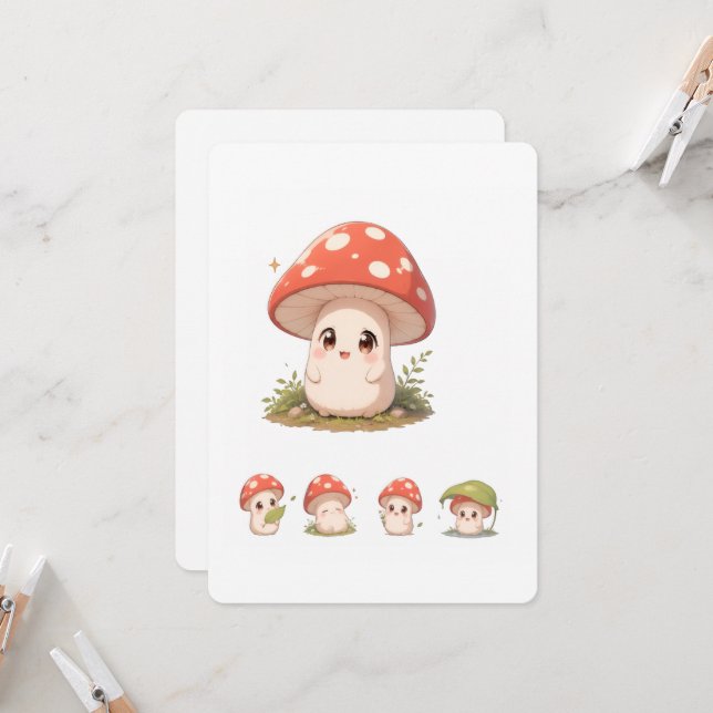 Söt Svamp Karaktär Julkort – Kawaii Bomull Inbjudningar (Fram/Back In Situ)