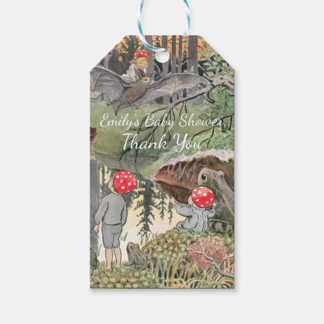 Söt Svamp Skogslusd Babyshower  Presentetikett (Framsidan)