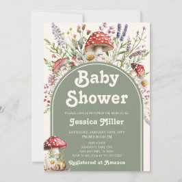 Söt Svamp Vattenfärg Baby Shower Inbjudan
