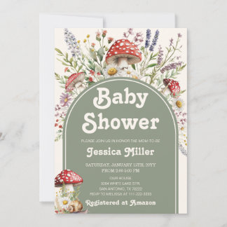 Söt Svamp Vattenfärg Baby Shower Inbjudan